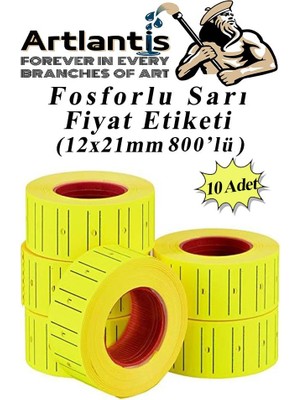 Artlantis Fiyat Etiketi Sarı 800'LÜ 10 Paket 12X21MM Fosforlu Sarı Fiyat Etiketi MX-5500 M5500 HG979 Motex Etiket Makinesi Yedeği