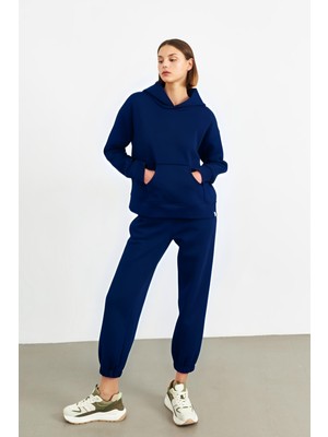 Yakamel Kadın 3 Iplik Içi Pamuklu Kalın Eşofman Takımı