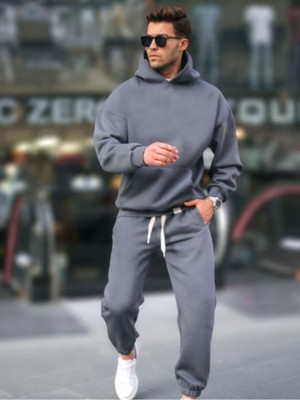 Yakamel Erkek Oversize 3 Iplik Paçası Lastikli Eşofman Takımı