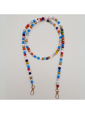 Angel Çanta Aksesuar 120 cm Renkli 8 mm Ahşap Boncuklu Çanta Sapı Light Gold Metalli