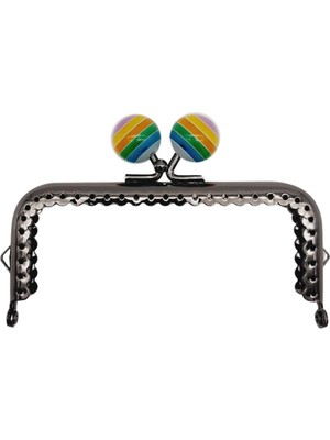 Angel Çanta Aksesuar 10.5 cm Renkli Şeker Başlıklı Dikdörtgen Cüzdan Çanta Klipsi Bursu Füme Metal