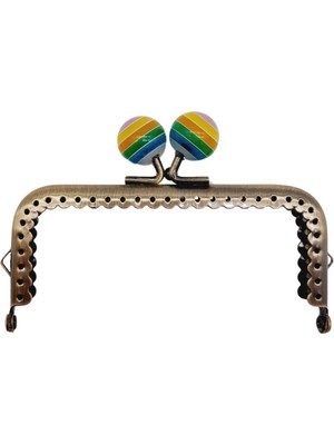 Angel Çanta Aksesuar 10.5 cm Renkli Şeker Başlıklı Dikdörtgen Cüzdan Çanta Klipsi Bursu Antik Metal