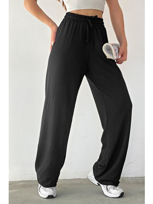 Yakamel Kadın Beli Lastikli Yazlık Bürümcük Palazzo Pantolon