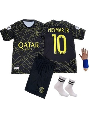 Sidas Neymar Siyah-Gold Psg Özel Tasarım 4'lü Set Çocuk Futbol Forması GJGHJGH123561