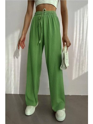 Yakamel Kadın Beli Lastikli Yazlık Bürümcük Palazzo Pantolon