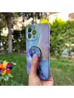 Bumudur Aksesuar iPhone 14 Pro Max Mor Mermer Görünümlü Kılıf