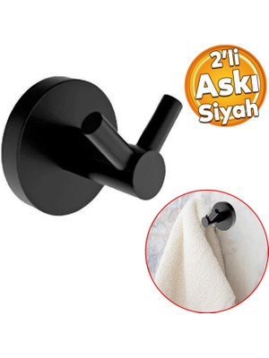 Badem10 Siyah Metal Sağlam Aparat Vidalı Lavabo Banyo Wc Bez Havlu Çatal Askı Tuvalet Kağıtlık 3'lü Set