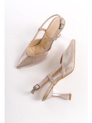 Modabuymus Parpar Altın Dore Kadeh Topuklu Stiletto Abiye Ayakkabı