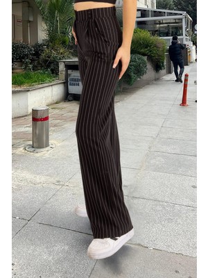 Yakamel Kadın Bol Paça Dokulu Cepli Palazzo Ispanyol Paça Kumaş Pantolon