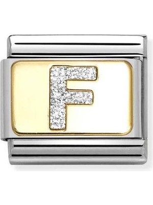 Nomination Composable Classic Dekoratif Link - Harfler Pırıltılı - F - (06 F) 18K Altın