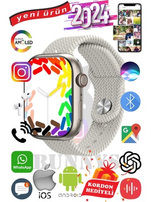 Rabbit Store Apple iPhone 13 Uyumlu Akıllı Saat Watch 9 MAX+2024 45MM Kordon Hediyeli Amoled Ekran
