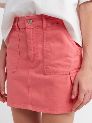 Dilvin 80546 Pamuklu Denim Kargo Etek-Pembe