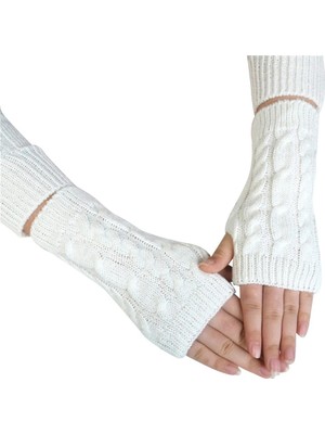 Liangduo Shop Beyaz Stil Yarım Parmak Eldiven Kış Yumuşak Sıcak Eldivenler Handschoenen Unisex Guantes Mujer Kadın Yumuşak Sıcak Yün Örgü Kol Eldivenleri (Yurt Dışından)