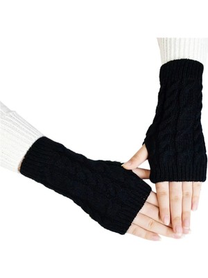 Liangduo Shop Beyaz Stil Yarım Parmak Eldiven Kış Yumuşak Sıcak Eldivenler Handschoenen Unisex Guantes Mujer Kadın Yumuşak Sıcak Yün Örgü Kol Eldivenleri (Yurt Dışından)