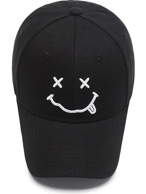 Liangduo Shop Bir Stil Kadın Gülümseme Yüz Nakış Beyzbol Kapaklar Kpop Siyah Pamuk Ayarlanabilir Snapback Komik Hip Hop Şapka Sonbahar Güneş Baba Şapkaları Mens Için (Yurt Dışından)