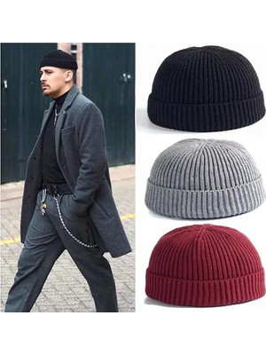 Liangduo Shop Kırmızı Stil Kış Sıcak Kasketleri Rahat Kısa Iplik Toque Hip Hop Şapka Yetişkin Erkek Kadın Yün Örme Kafatası Kap Elastik Unisex Toque Izle Kap (Yurt Dışından)