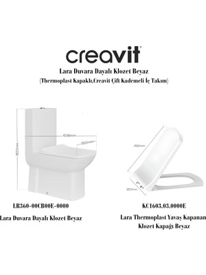 Creavit LR360 Duvara Sıfır Kanallı Klozet, Creavit Yavaş Kapak