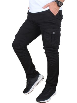 butiksinope Erkek Askeri Kargo Pantolon Siyah