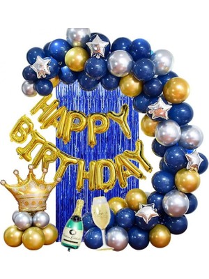 Kidspartim Happy Bırthday Gold Lacivert Temalı Balon Zincir Seti