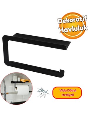 Badem10 Dekoratif Lüks Metal Siyah Havluluk Aparatı Lavabo Banyo Bez Havlu Askısı Paslanmaz Vidalı Kare