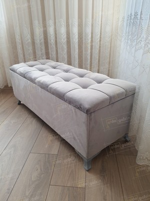 AldaGelsin Yeni Model Lüks Çizgi Kapitoneli Sandıklı Puf Bench (60*45) Gümüşayak