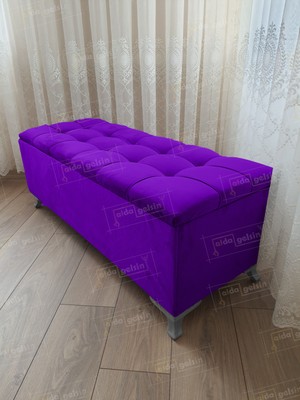 AldaGelsin Yeni Model Lüks Çizgi Kapitoneli Sandıklı Puf Bench (60*45) Gümüşayak