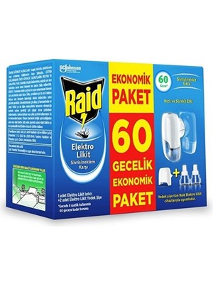 Raid Elektro Likit Sivrisinek Kovucu Makine + 2 Yedek 60 Gece Etkili Koruma Sağlar