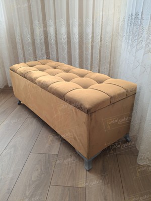 AldaGelsin Yeni Model Lüks Çizgi Kapitoneli Sandıklı Puf Bench (70*45) Gümüş Ayak