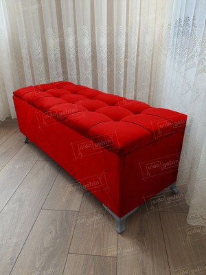 AldaGelsin Yeni Model Lüks Çizgi Kapitoneli Sandıklı Puf Bench (70*45) Gümüş Ayak