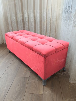 AldaGelsin Yeni Model Lüks Çizgi Kapitoneli Sandıklı Puf Bench (110*45) Gümüş Ayak