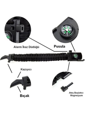 Refox Paracord Survival Bileklik Bıçak Pusula Magnezyum ve Ikaz Düdüğü