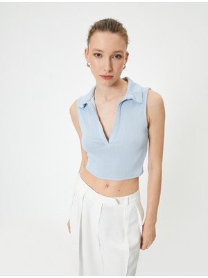Koton Crop Atlet Polo Yaka Fitilli Modal Karışımlı Standart Kesim