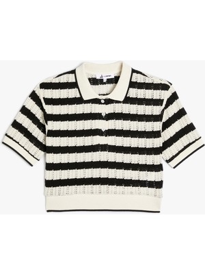 Koton Kroşe Polo Yaka Tişört Crop Kısa Kollu Düğme Detaylı