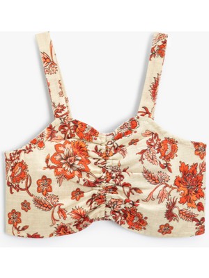 Koton Crop Bluz Askılı Önü Büzgülü Pamuklu