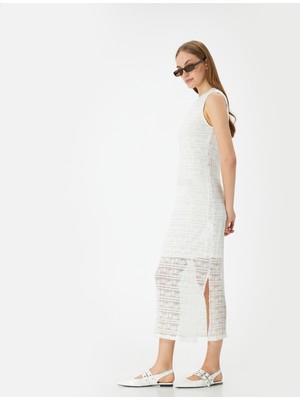 Koton Midi Slip Elbise Bisiklet Yaka Kolsuz Yırtmaçlı