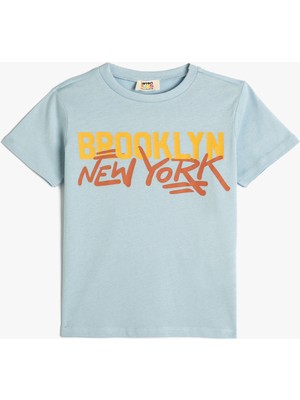 Koton Tişört Şehir Baskılı Kısa Kollu Bisiklet Yaka Pamuklu