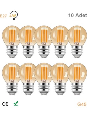 Coral Light 4 Watt Mini Top Ampul LED Filament G45 Bal Cam Rustik Ampul E27 Duy 1800K Amber Renk Işık 10 Adet