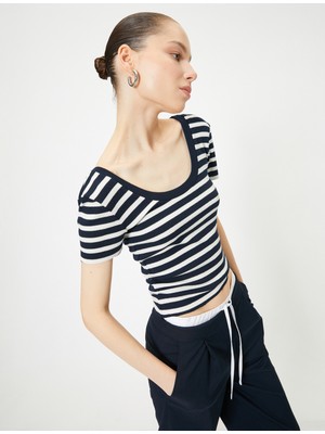 Koton Derin U Yaka Tişört Kısa Kollu Kaşkorse Viskon Kumaş Karışımlı