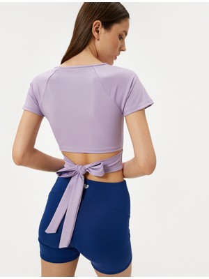 Koton Yoga Crop Tişört Arkası Bağlama Detaylı Kısa Kollu Bisiklet Yaka Slim Fit