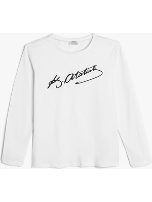 Koton Atatürk Imzalı Tişört Uzun Kollu Bisiklet Yaka Pamuklu