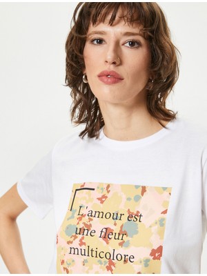 Koton Slogan Baskılı Tişört Kısa Kollu Bisiklet Yaka Pamuklu