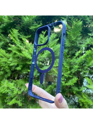 Bumudur Aksesuar iPhone 15 Pro Max Lacivert Çerçeveli Magsafe Kılıf