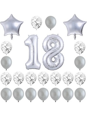 Kidspartim 18 Yaş Gümüş Balon Seti