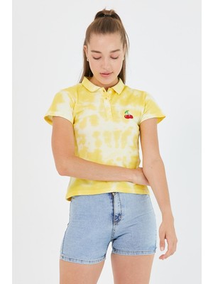 Polo State Kadın Batik Yıkamalı T-Shirt  Sarı