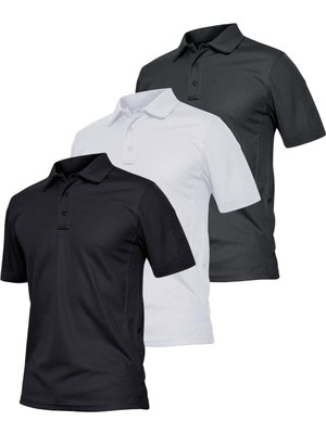 Ghassy Co. Erkek 3'lü Set Taktik Polo Yaka Gömlek Hızlı Kuruma Nem Emici Pique Jersey Golf T-Shir