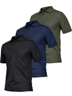 Ghassy Co. Erkek 3'lü Set Taktik Polo Yaka Gömlek Hızlı Kuruma Nem Emici Pique Jersey Golf T-Shir