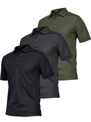 Ghassy Co. Erkek 3'lü Set Taktik Polo Yaka Gömlek Hızlı Kuruma Nem Emici Pique Jersey Golf T-Shir