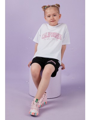Lela Pamuklu Baskılı Bisiklet Yaka Şortlu Alt-Üst Takım Kız Çocuk Takım 6212004