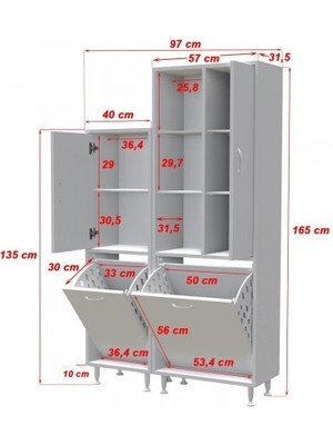 Almital Mobilya Aksesuarlari Modilayn Forbest Inci 97X165 cm Kirli Çamaşır Sepetli Banyo Dolabı