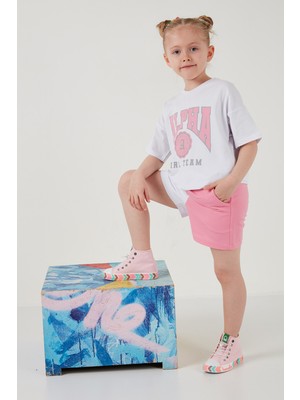 Lela Pamuklu Baskılı Bisiklet Yaka Şortlu Alt-Üst Takım Kız Çocuk Takım 6212006
